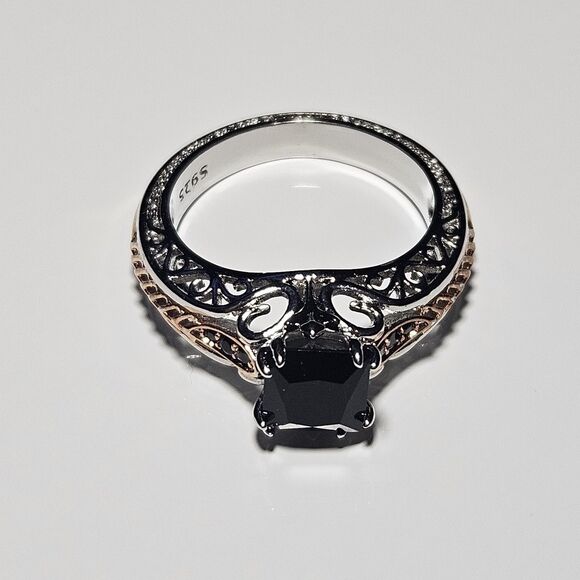 **Sale** Sterling Silver Gold Plated Black Rhinestone Ring Size 9 - Picture 12 of 12
